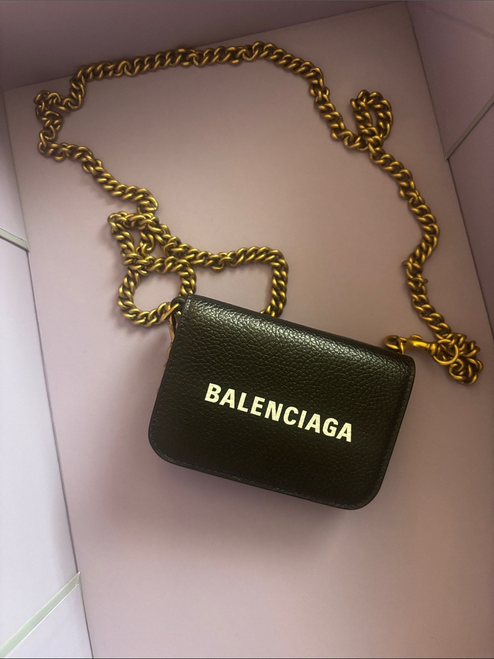 Balenciaga Black Leather Mini Chain Wallet with Gold Hardware
